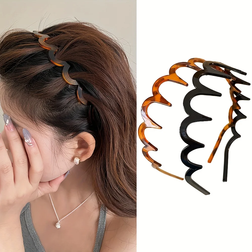 

Summer elegant wavy headband, non-slip tooth comb, tortoiseshell pattern retro style, versatile commuter hair accessories