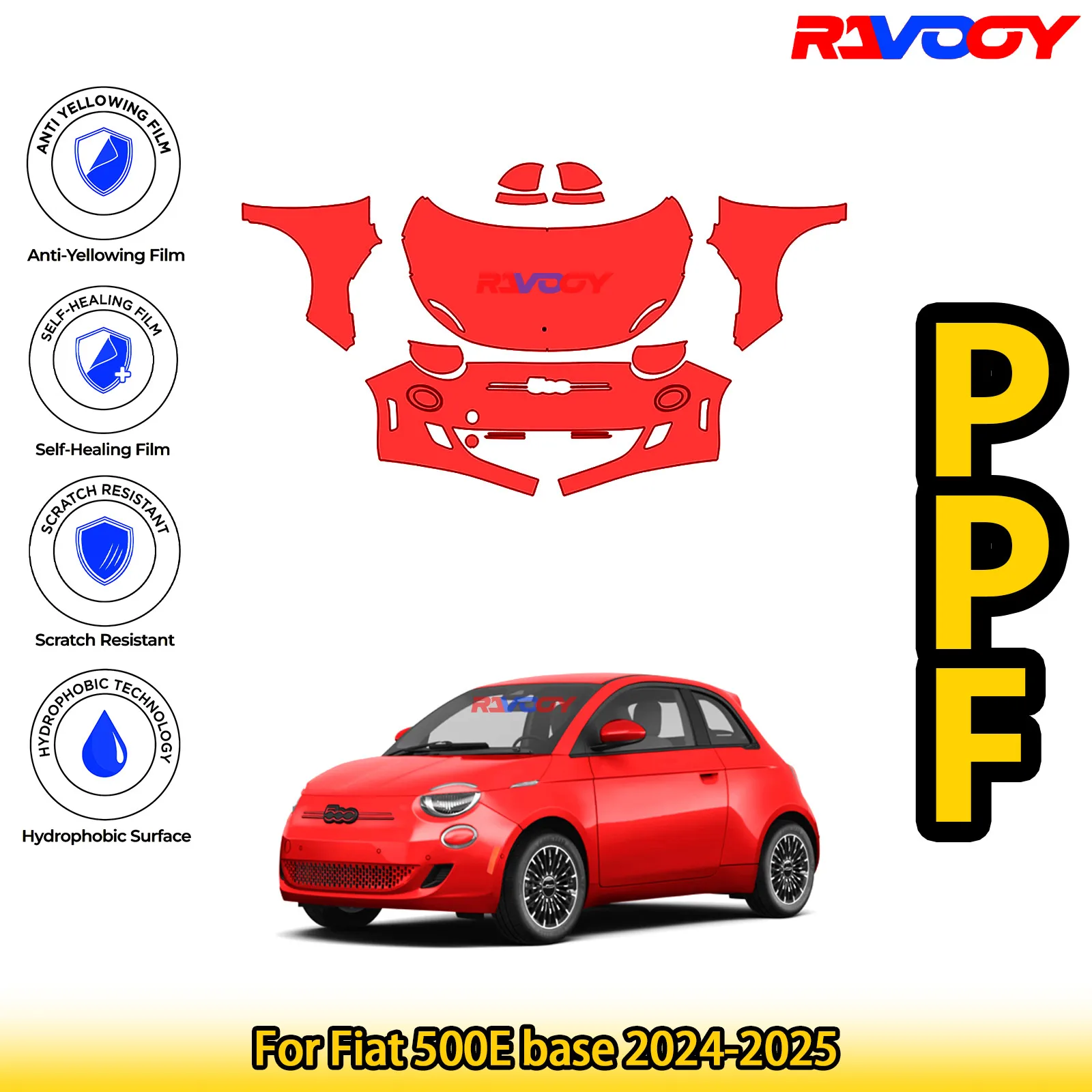 

Для Fiat 500E base 2024-2025 глянцевая матовая черная предварительно вырезанная передняя защитная пленка PPF Kit