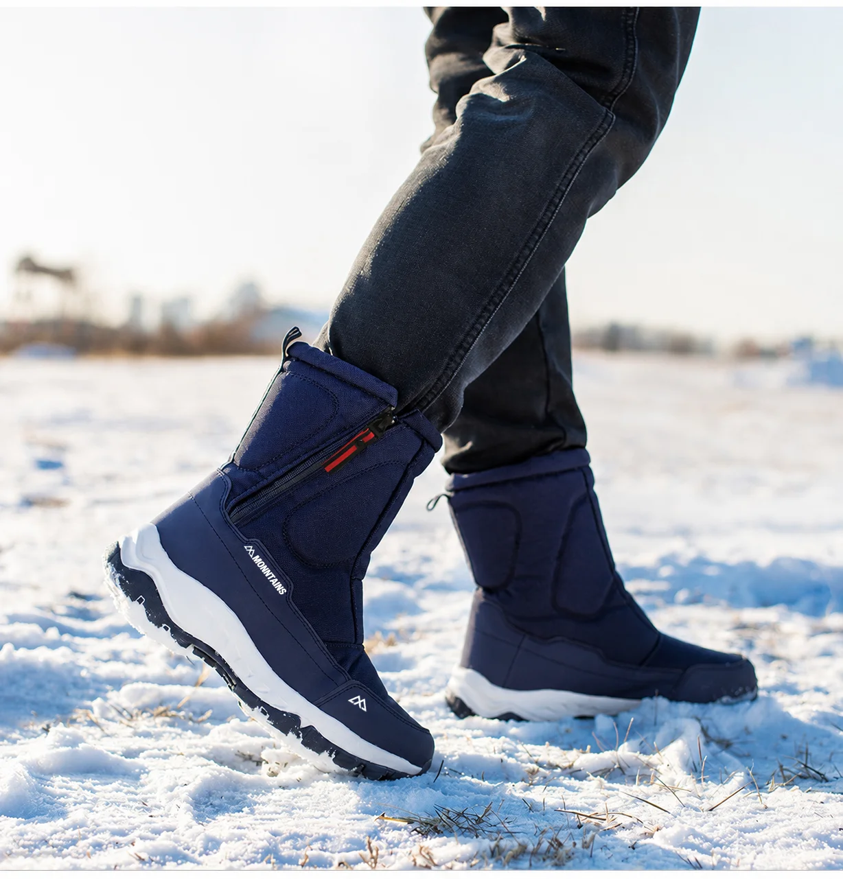Herrenstiefel, Winterschuhe für Herren, warme Schneestiefel, kniehohe Herrenschuhe, warme Schuhe, dicke, flauschige Winterschuhe für Herren und Damen, Baumwollschuhe. – Detail 7