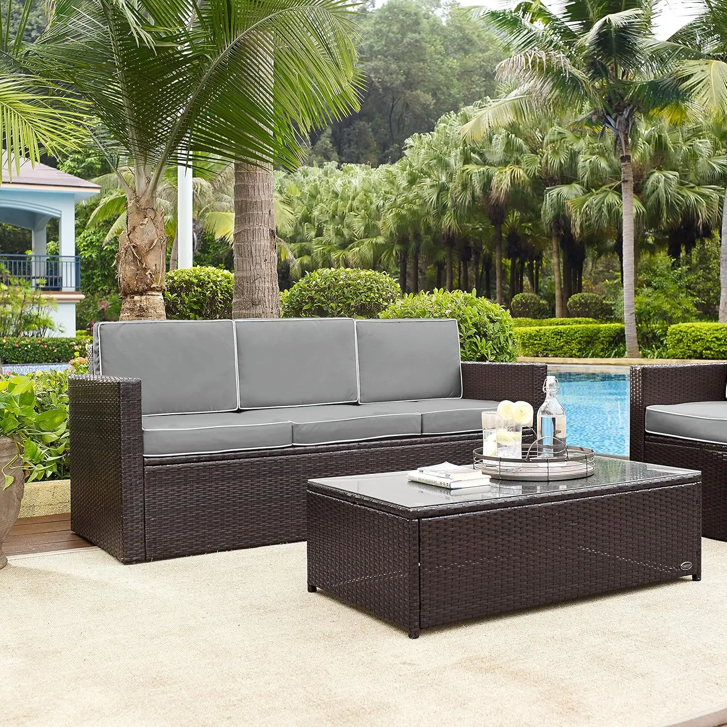 

Palm Harbor Outdoor Wicker Sofa, Sand Cushions