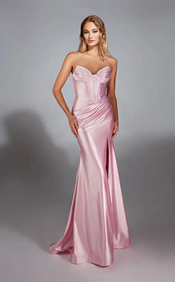 

Customized Classic Charmeuse Criss-Cross Bow Pleat A-line Strapless Long Dresses Bespoke Occasion Dresses Fashion Elegant Casual