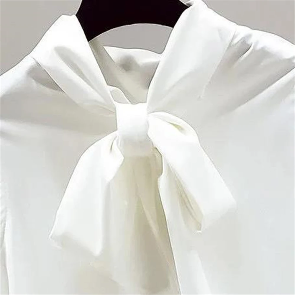 2024 White Turtleneck Back Bow Tie Blusas Tops Clothing Office Lady Fashion Sleeveless Chiffon Shirt Halter Blouse Women Summer