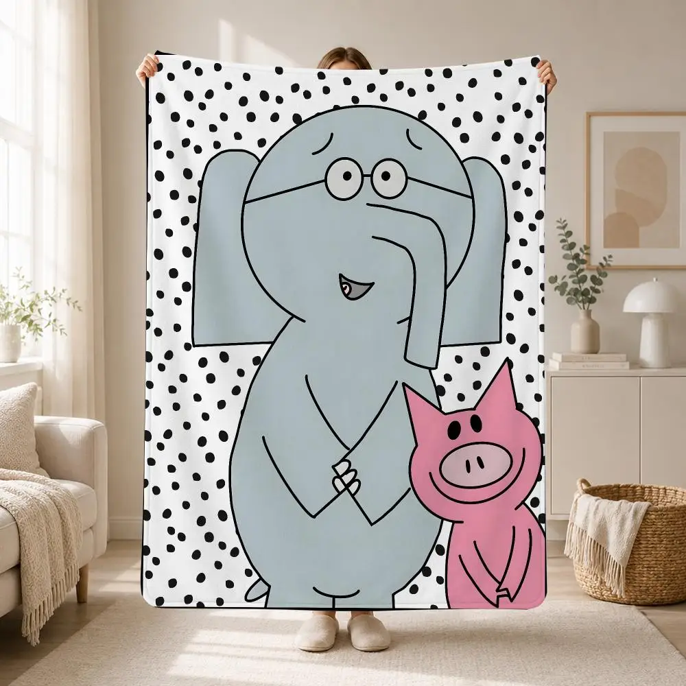 Cute Children's Book Duo Elephant & Piggie Throw Soft Plush Flannel Throw Blanket Sofa Bed Travel Home Decor