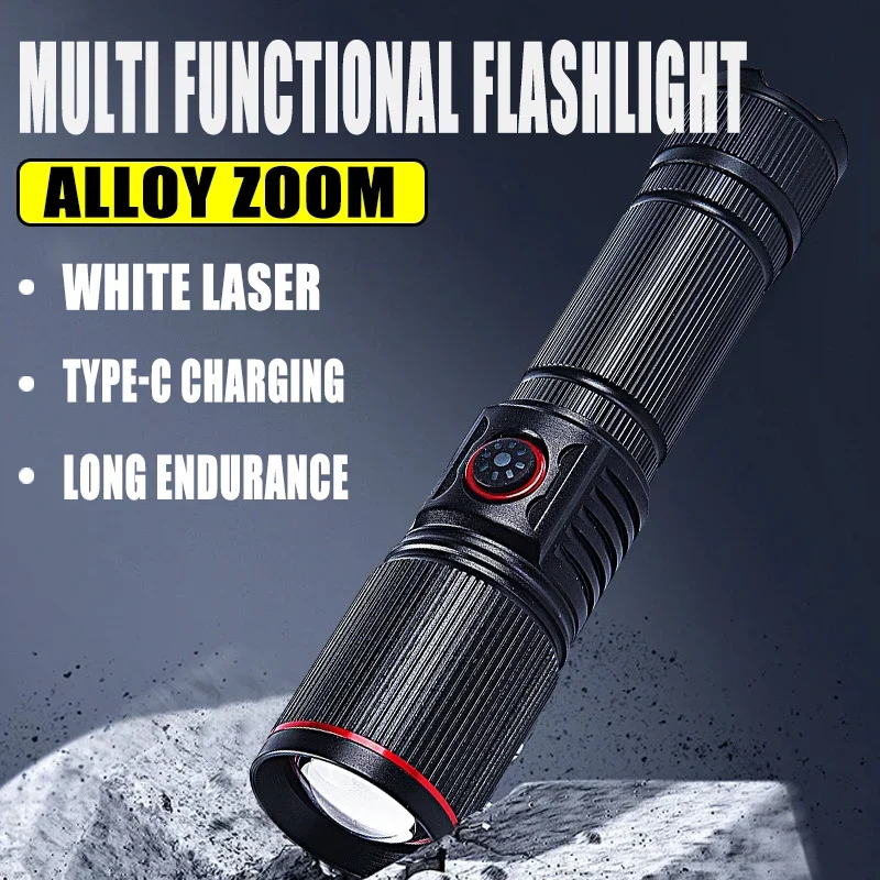 

мощный белый лазерный фонарик из алюминиевого сплава 18650 или 21700, аккумуляторная батарея, светодиодные тактические фонарики, походный фонарь