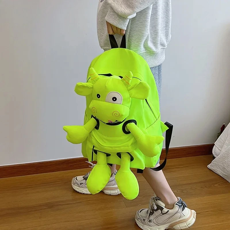 2026 New Women's Cute Cow Cartoon Plush Backpack | Large Capacity Student School Bag Casual Travel Fashion Daily Outing Bag