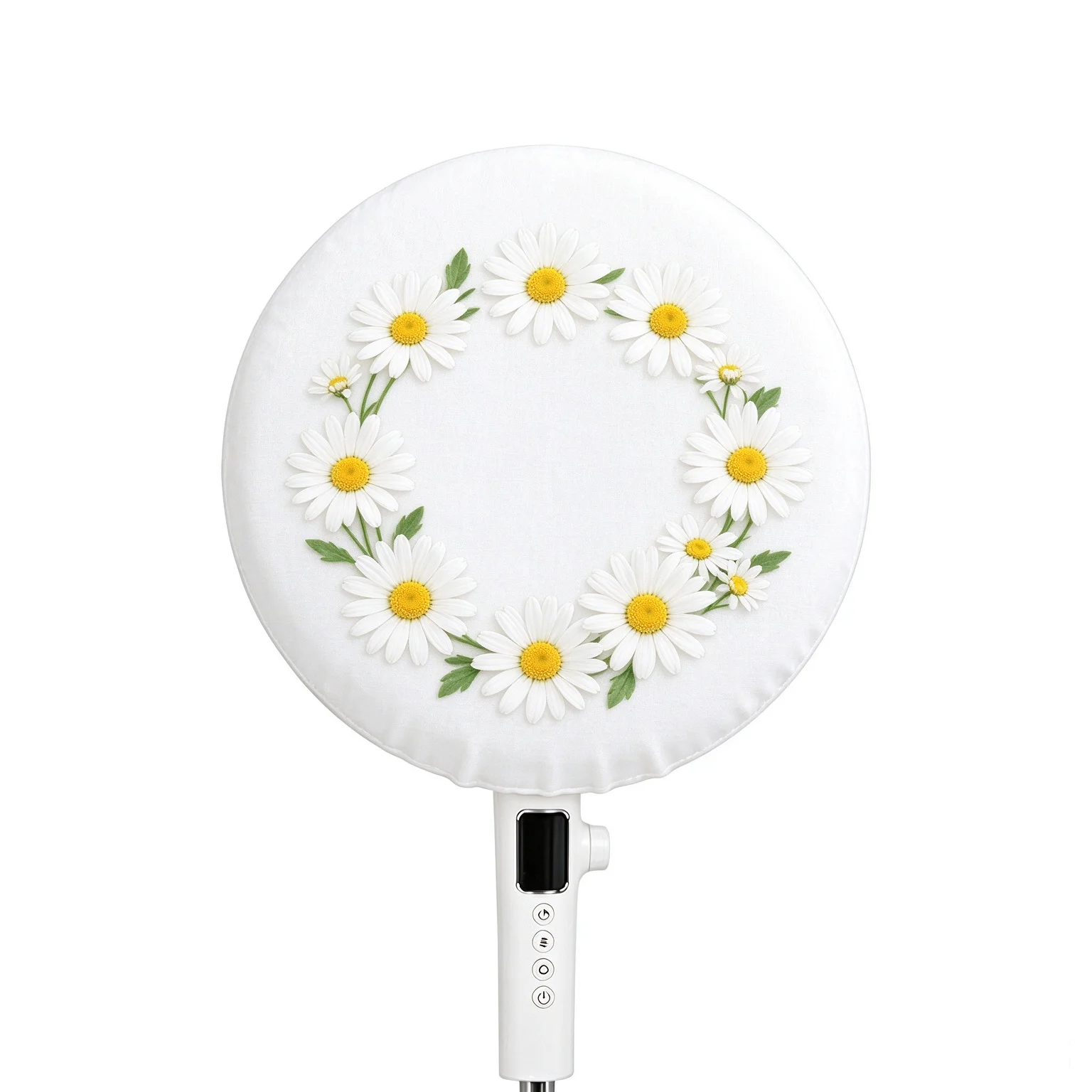 1PC Daisy Wreath Standing Fan Dust Cover, Personalized Custom Name & Avatar Print Round Fan Protective Sleeve, Decorative Floor