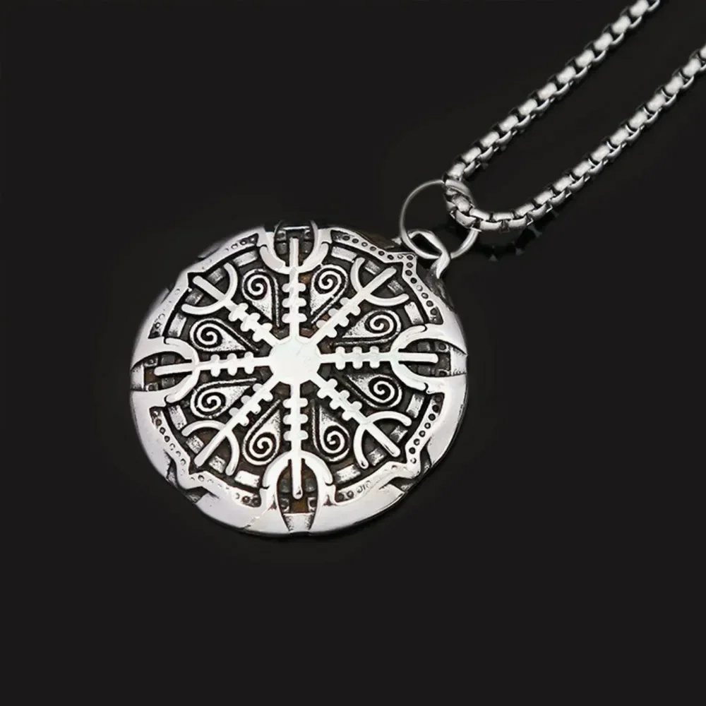 Collier pendentif vintage nordique en acier inoxydable, motif casque et totem runique, style punk, bijou de mode universel pour le quotidien, la rue et Halloween, idée cadeau