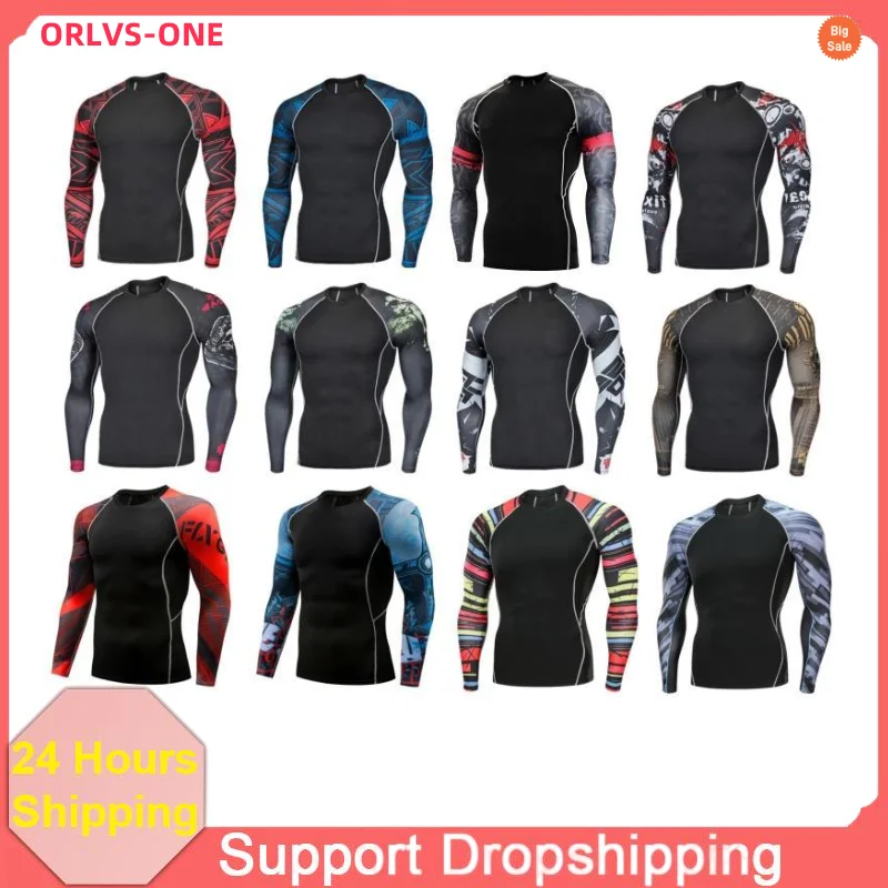 

Мужские шейперы с длинным рукавом, футболка с принтом для фитнеса, спортивные колготки для бега, топы, быстросохнущая влагоотводящая эластичная спортивная одежда