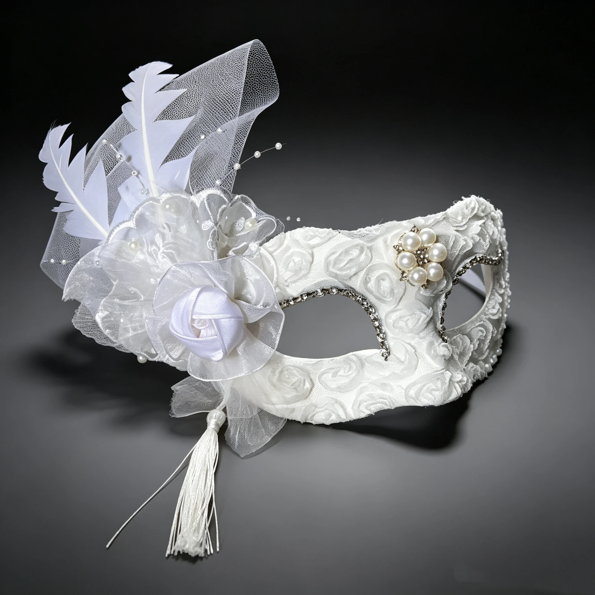 White Side Flower Feather Exaggerated Women's Makeup Ball Halloween Mask Adult Women Stage Mask