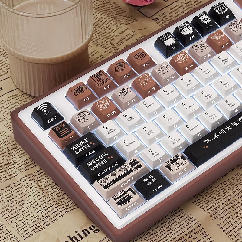 130 GMK Coffee side engraved light Keycap PBT Dye Subbed Key Cap Cherry Profile Keycap With 2.25U 2.75U 3U 7U Spacebar ISO Enter