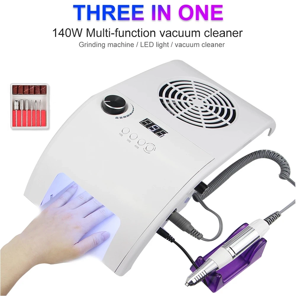 Multifunctional 3in1 35000RPM Manicure Machine Powerful Vacuum Cleaner 48W UV LED Nail Lamp Quickly Dry All Nail Polish