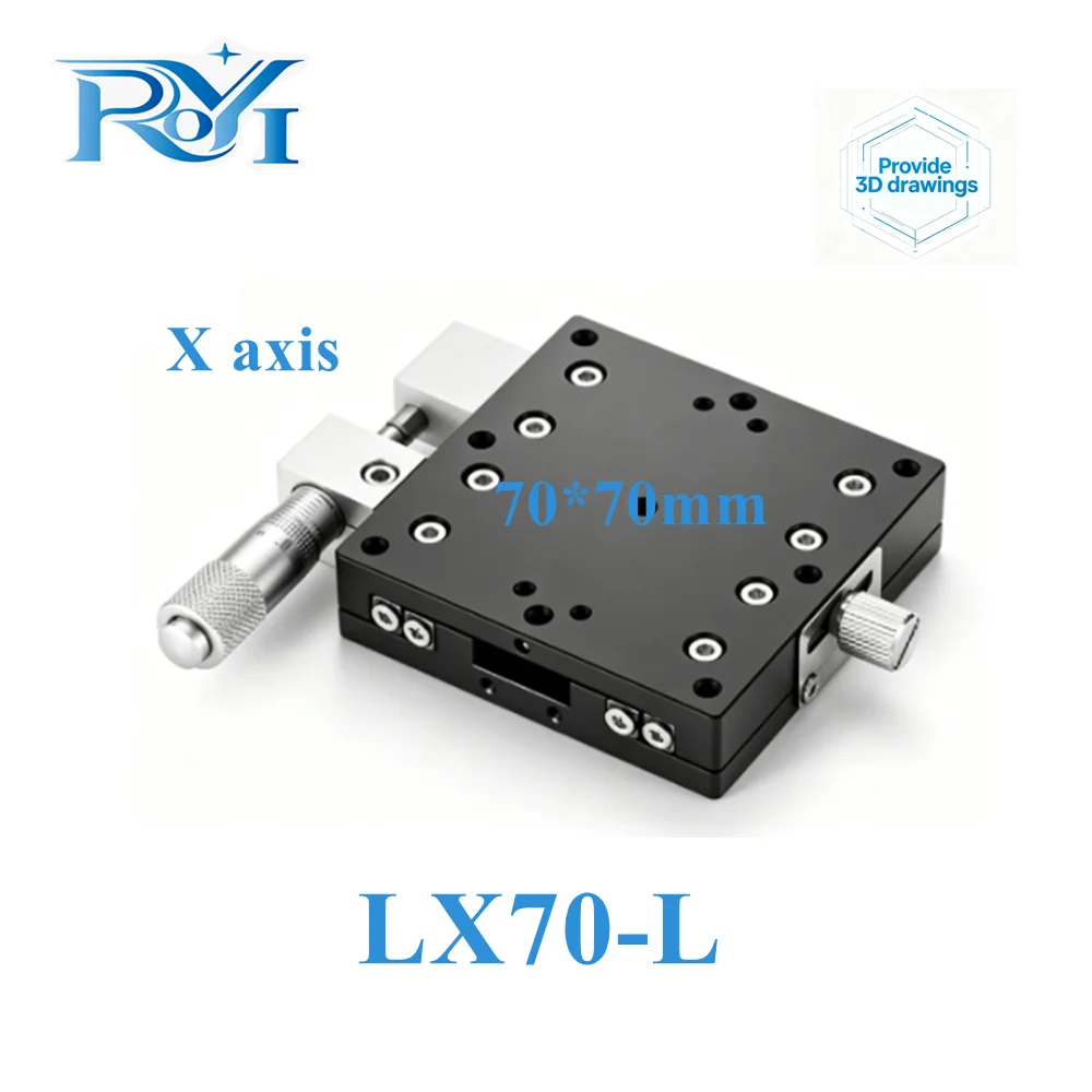 X Axis 70mm LX70-L LX70-C LX70-R Knob Micrometer Sliding stage Cross Guide Rail Type Platform Manual Displacement Sliding Table