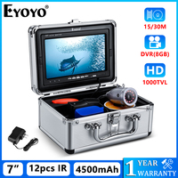 Eyoyo Underwater Fishing Camera 7 Inch Monitor 1000TVL IP68 Waterproof 15M/30M Cable Outdoor Sunvisor Winter Fishing Fish Finder