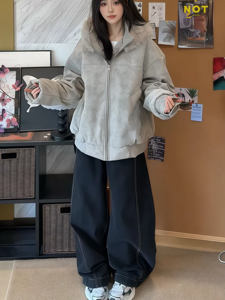 

Зимняя мужская куртка из искусственной кожи с капюшоном, винтажная, в стиле ретро, с меховым воротником, утепленная, на хлопковом наполнителе, для пар, верхняя одежда