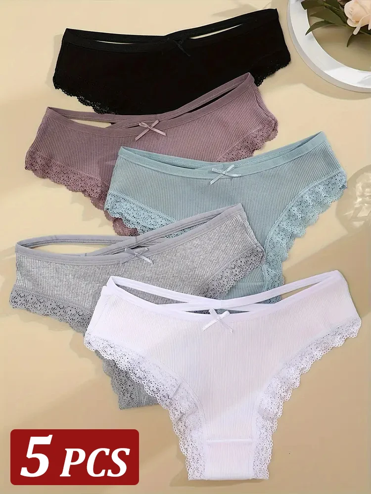 5PCS Women\'s Cotton Briefs Sexy Female Underpants Elasticity Comfortable Underwear Panties Lingerie S-XL Intimate Solid Color