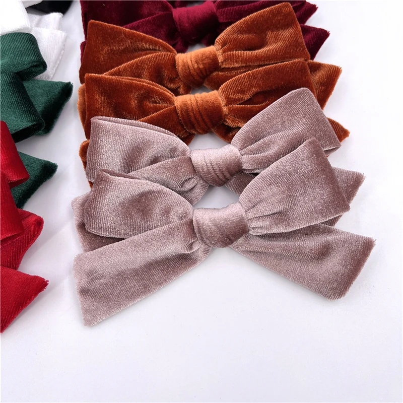 2 PCS Plus 5'' Vintage Velvet Hair Bow Clips Barrettes Baby Kids Girls Women Hair Accessories