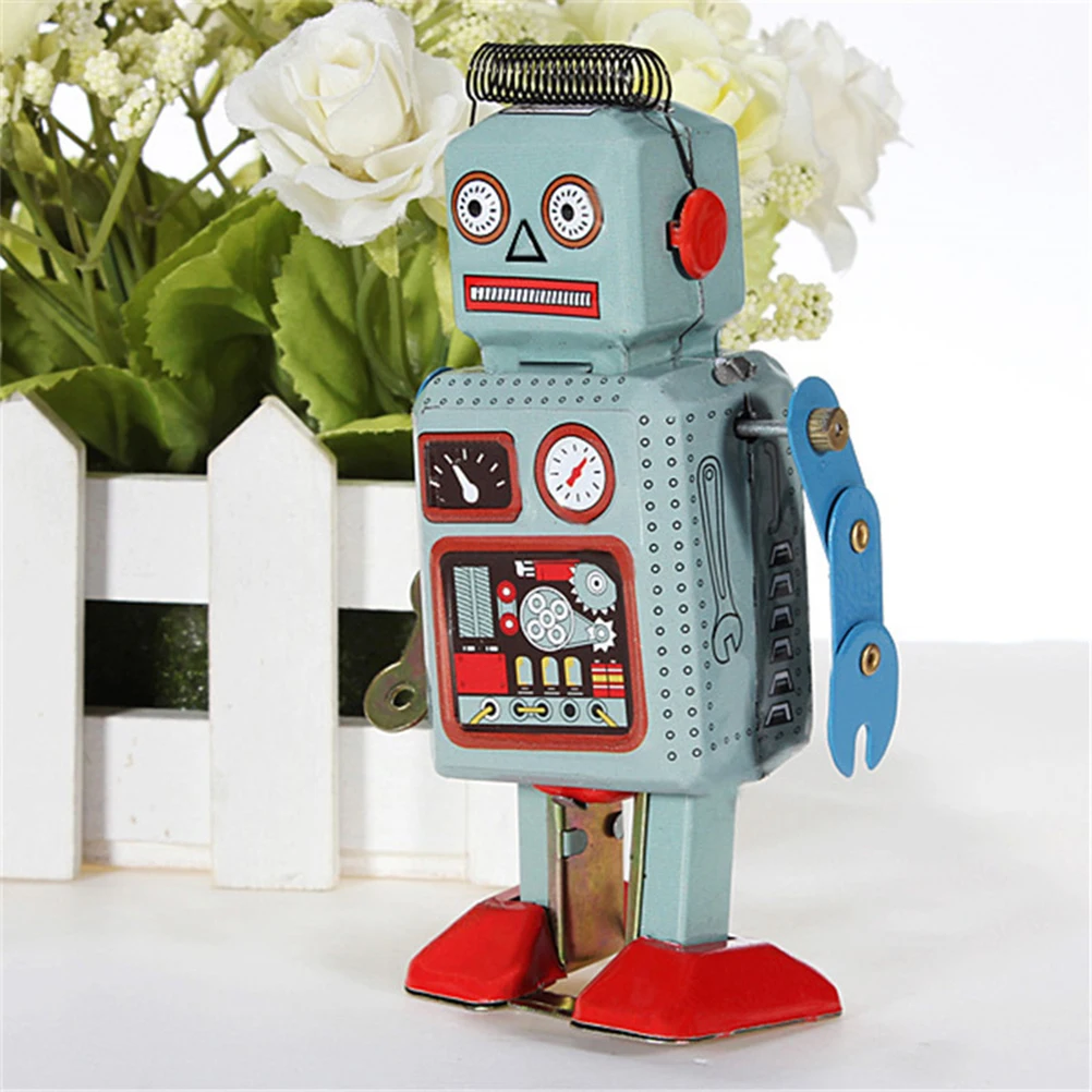 Vintage Mechanical Clockwork Wind Up Toys Walking Radar Robot Tin Toy