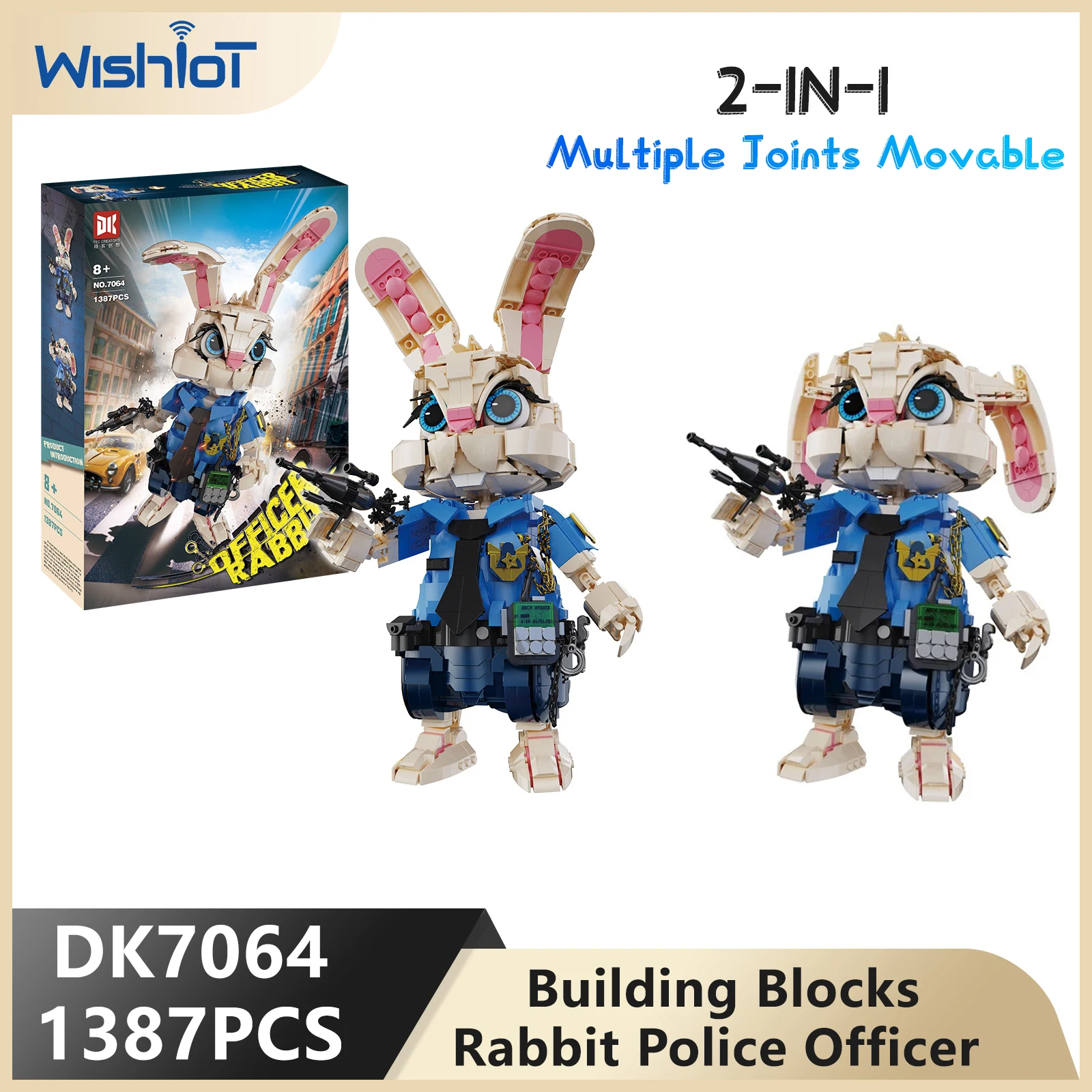 

1387pcs Officer Bunny Rabbit Cute Cartoon Figure Officer Police Building Blocks Animal Action Figure Collectible Toys Kids Gifts