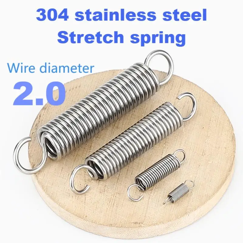 304 Stainless Steel tension Springs,Hook Extension Spring,Wire Dia2.0mm,Outer Dia12-20mm,Length260-1000mm