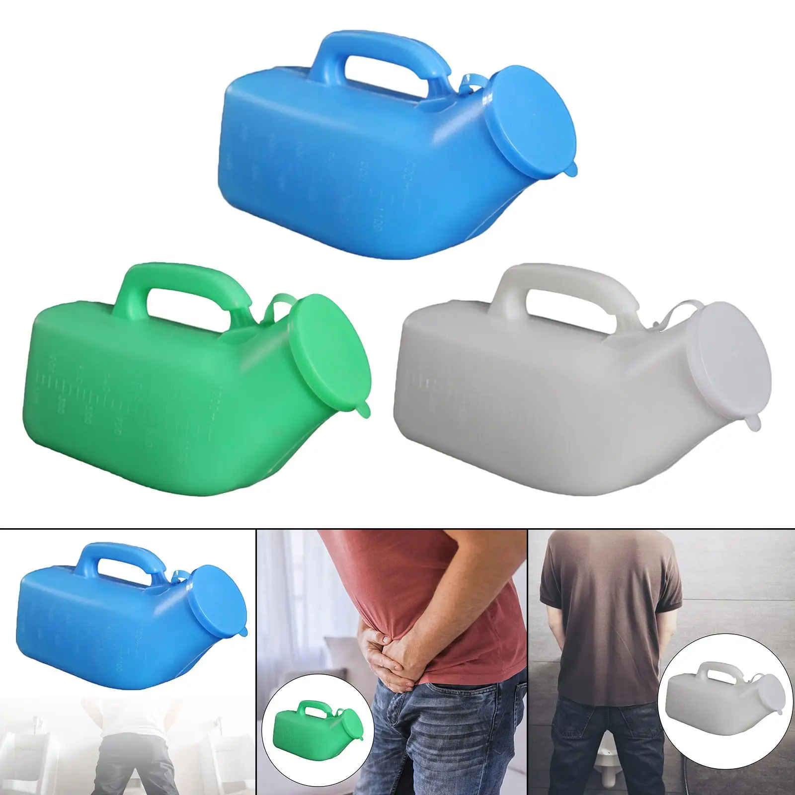 Male Urinal, Plastic with Handle & Lid anti 1200ml Bedpan Men's Potty,