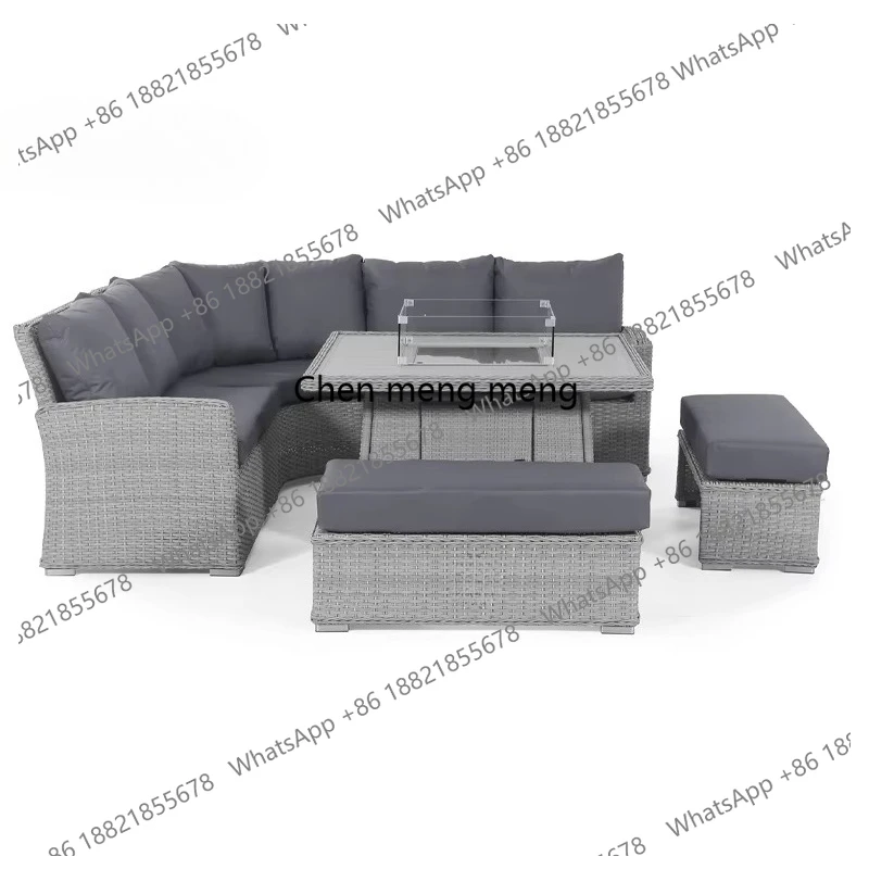 Garden Patio Sofa Set Waterproof 4 Piece Wicker All Weather Piece Lounge Aluminium Rattan Outdoor Furniture Set With Fire Pit