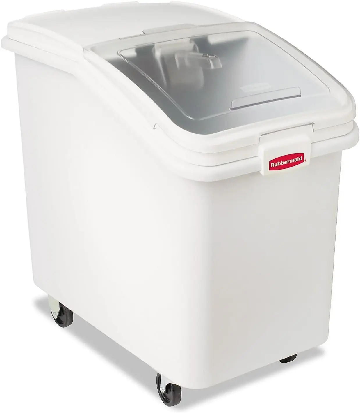 

Rubbermaid Commercial Products ProSave Shelf-Storage Ingredient Bin With Scoop, 600-cup capacity, Plastic, White, Sliding Lideel