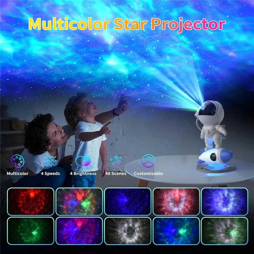 12 Starry Sky Astronaut Projection Lights Rocket Astronaut Galaxy Projection Night Lights Atmosphere Lights Children\'s Bedroom P