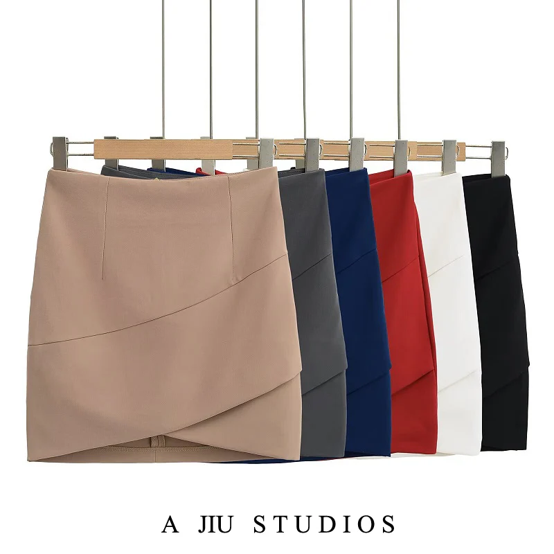 

mat Cool Asymmetrical Splicing Bodycon ort Skirt Anti-Light Commuter Sle High Waist Padded Pure Color Skirt