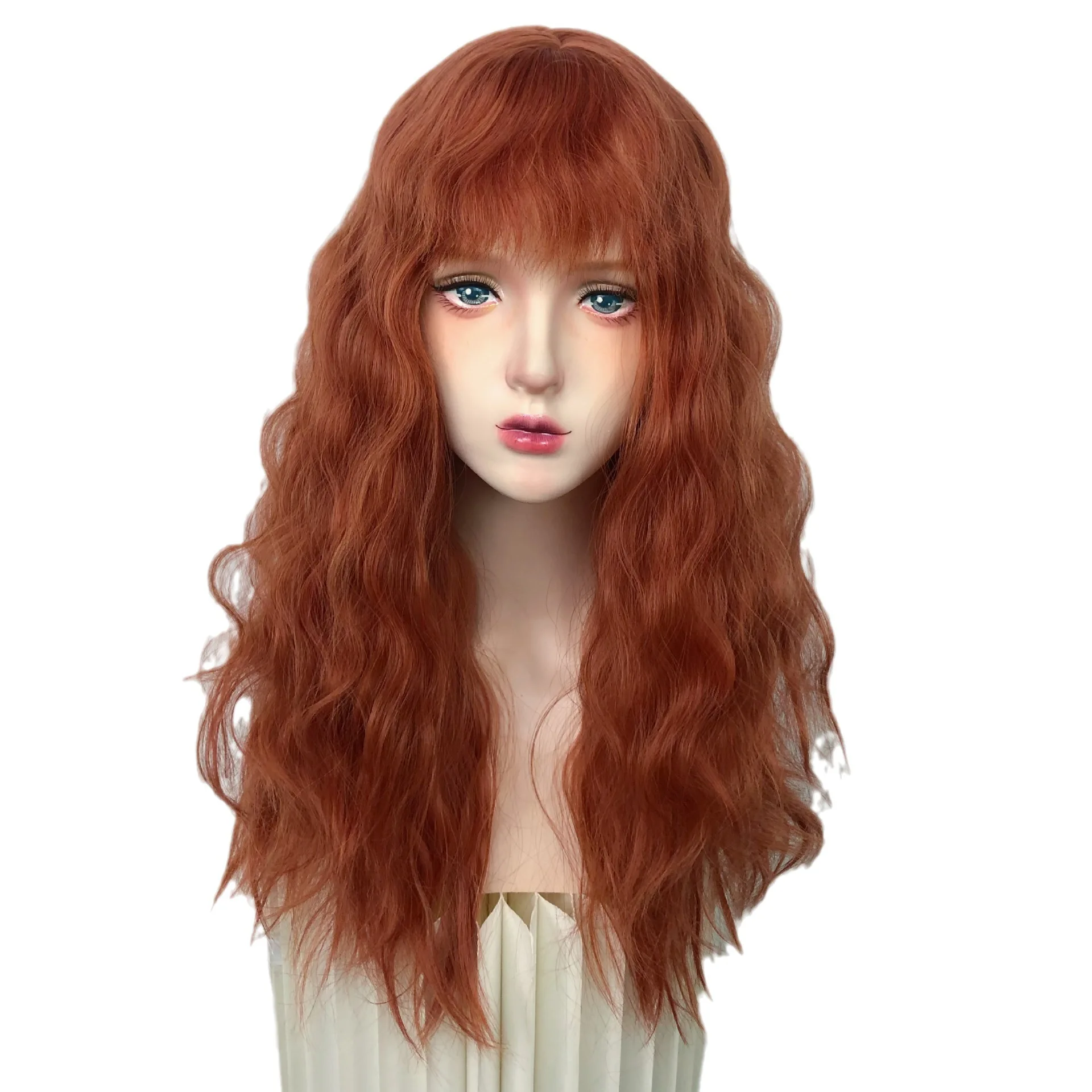 Natural Chicken rolls with bangs, large hair, delicate wig, cute girl wearing hair cover