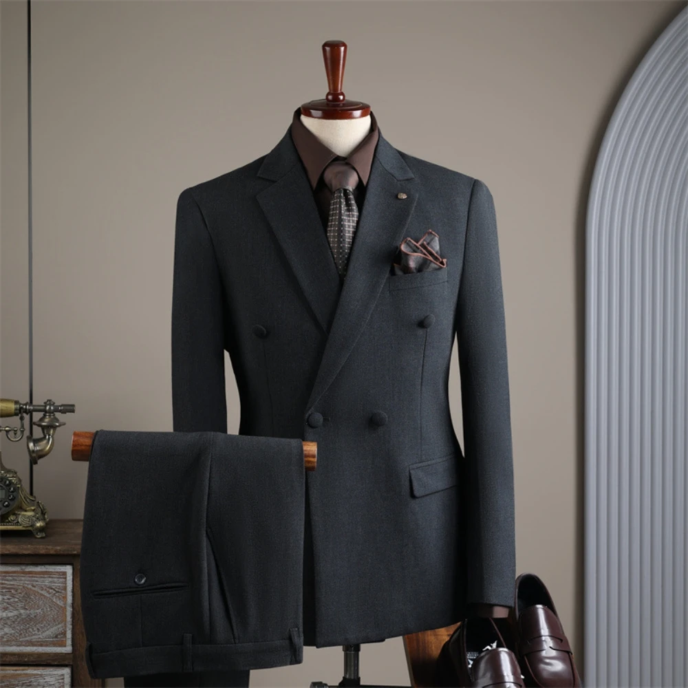 Handsome Autumn Winter Men's Suit Jacket Pants 2-pieces Dancing Set Groom Wear Charming Vocation Tuxedo Double Breasted On Sale