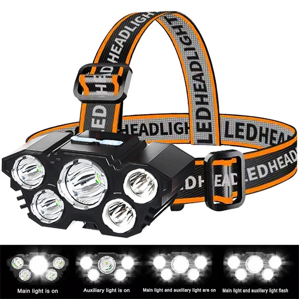 5 Led Headlight Super Bright Head-Mounted Strong Flashlight Usb Rechargeable Built-in Battery Outdoor Rechargeable Night Fishing