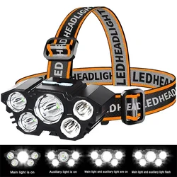 5 Led Headlight Super Bright torcia potente montata sulla testa Usb ricaricabile batteria incorporata pesca notturna ricaricabile all'aperto