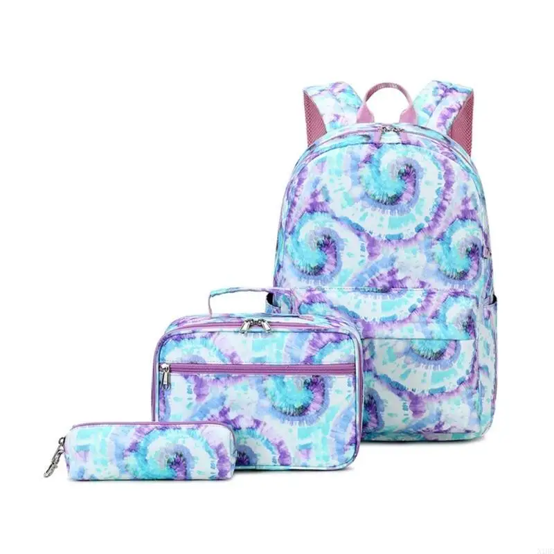 

Womens Large Capacity Backpack with Lunch Bag and Pencil Case Tie-Dye Print Back Pack Travel Backpack School Book Bags