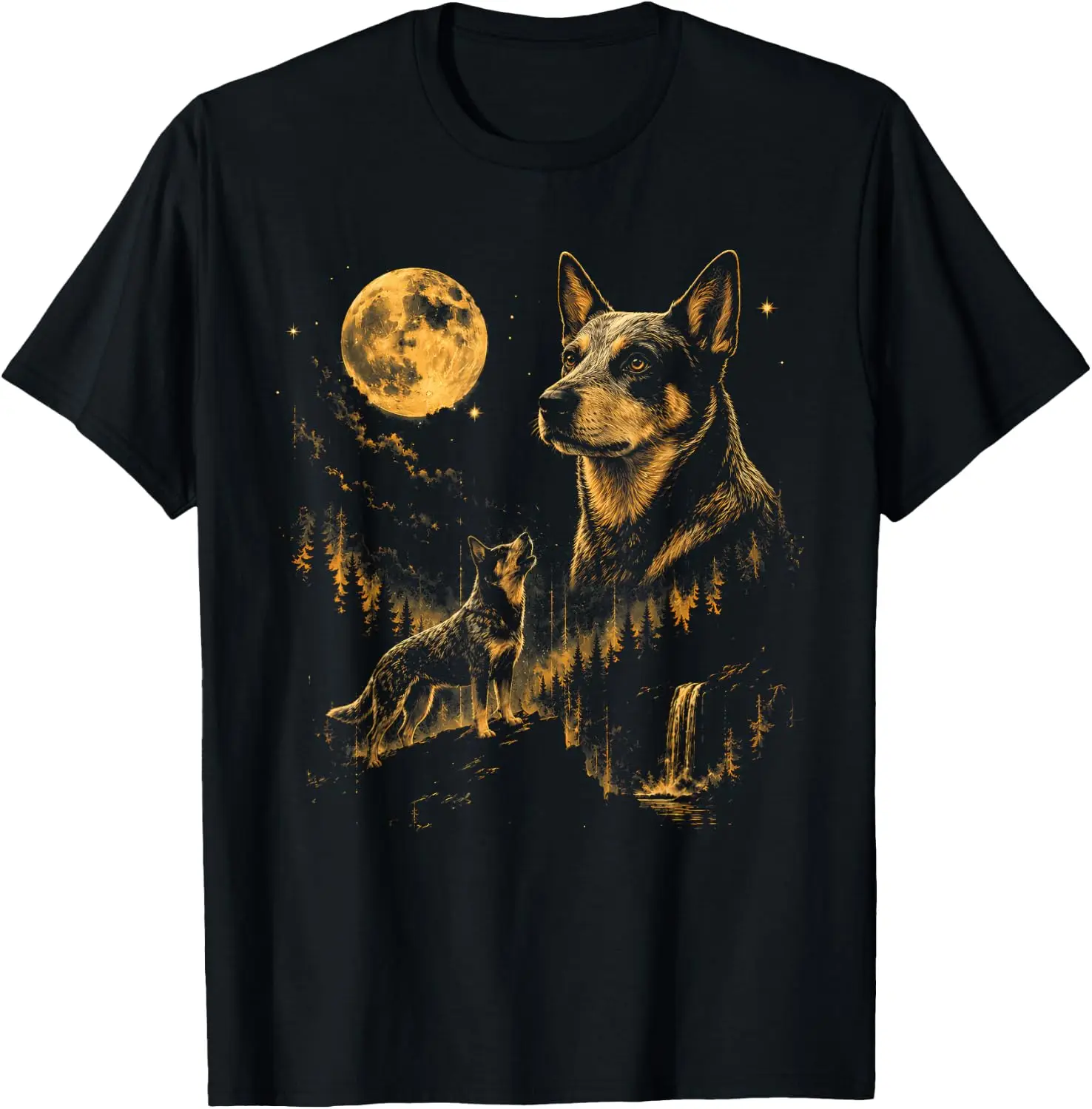 Australian Cattle Howling Moon Funny Love Dog T-Shirt 100% Cotton Trendy Y2K Short-Sleeve Tee – Soft, Quick-Drying, All Occasion Casual  Suitable For Concert Party Hanging Out Sightseeing Trip