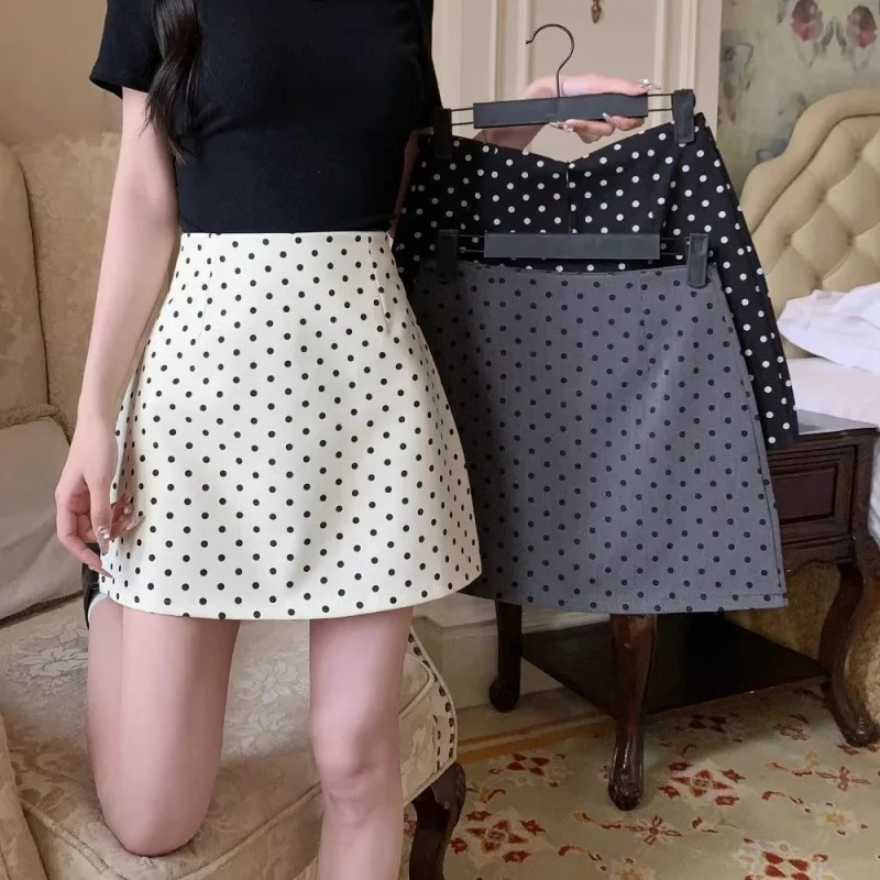 

Women Plus Size Skirt Lady Slim Fit A-line Polka Dot Bodycon Skirt Female Sweet Korean Style All-Match Mini Skirt