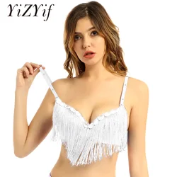 Women Belly Dance Costume Latin Dancewear Sequins Fringe Tassel Rhinestones Push-Up Bra Tops Carnival Party Performance Clothing