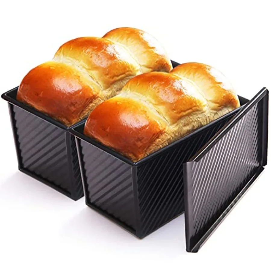 

P Loaf Pan wit Lid 2 Pcs 1L Doug acity Non-Stick Recle Corrugated read Pan Caron Steel Toast Pan wit Cover for g read - lack