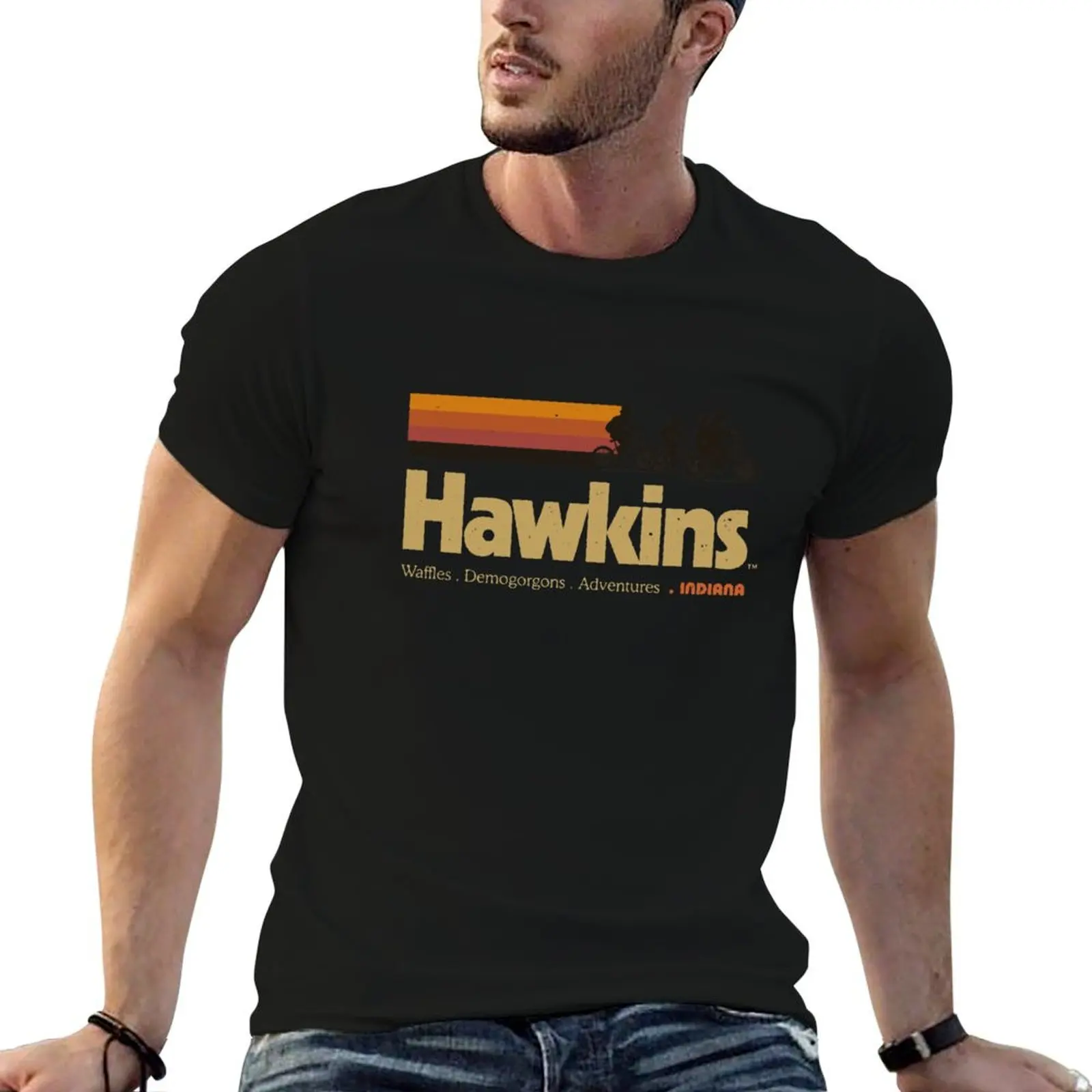 

Visit Hawkins Indiana Vintage 80's TV Series T-Shirt anime tshirt cotton t shirts man 100% T-Shirt