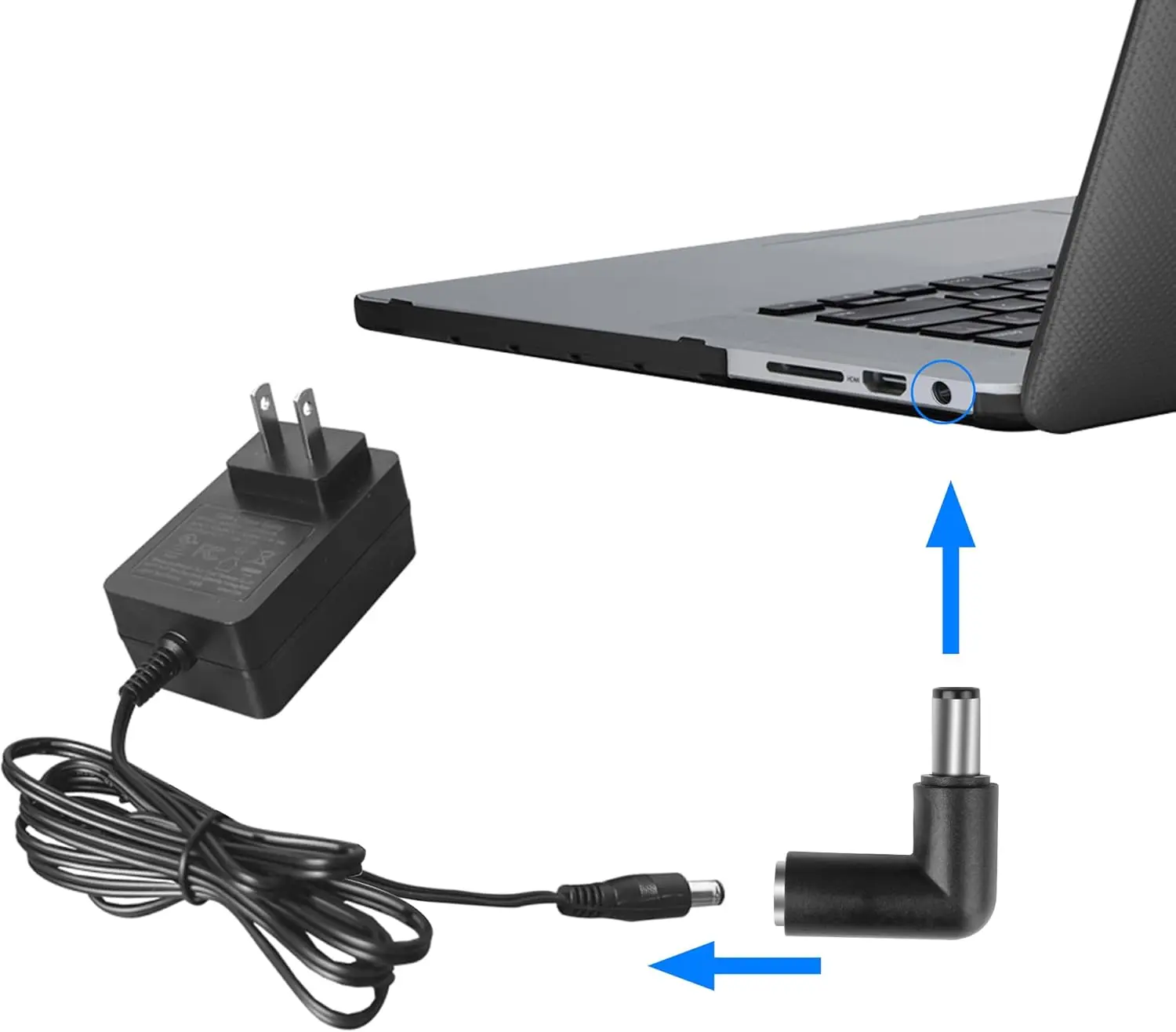 DC Power Connector Adapter 7.4mm x 5.0mm Female to Male Right Angle Converter for Dell Hp Pavilion Probook Elitebook Envy Compaq
