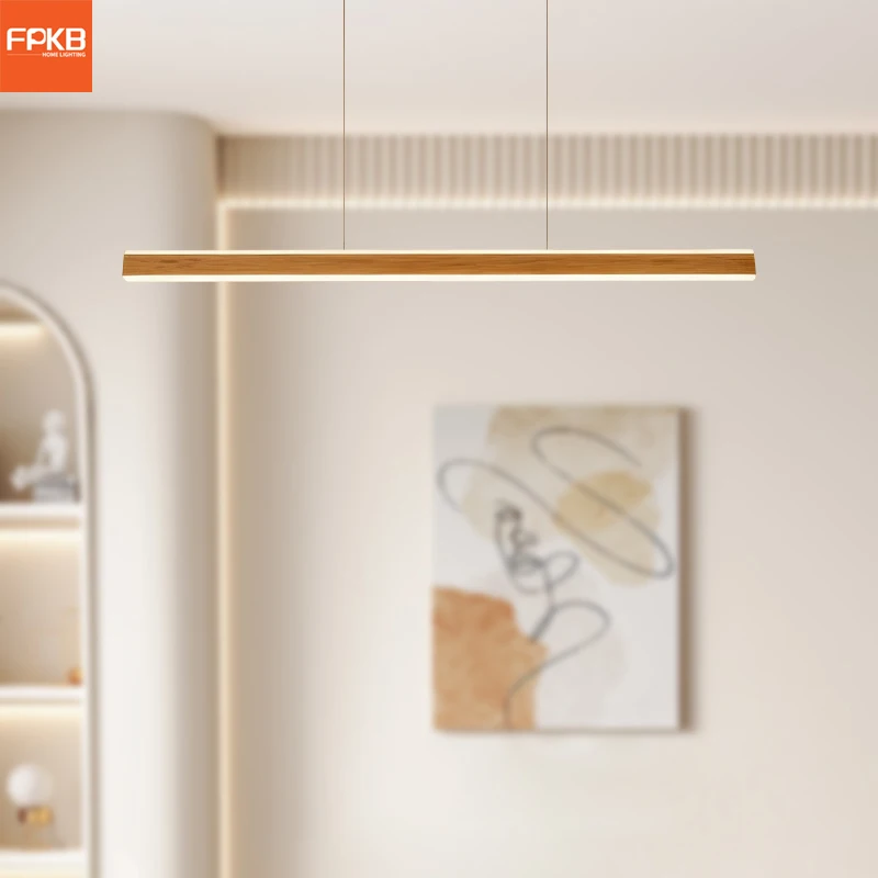 

Restaurant light minimalist wood grain word bar chandelier modern minimalist art design sense up and down luminous strip lamp