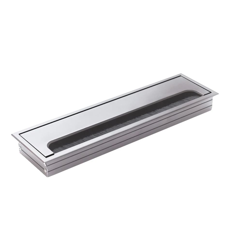 Square Aluminum Alloy Cable Hole Cover 80x280mm Desktop Wire Management Box With Brush For Office Desk Electrical Accessories