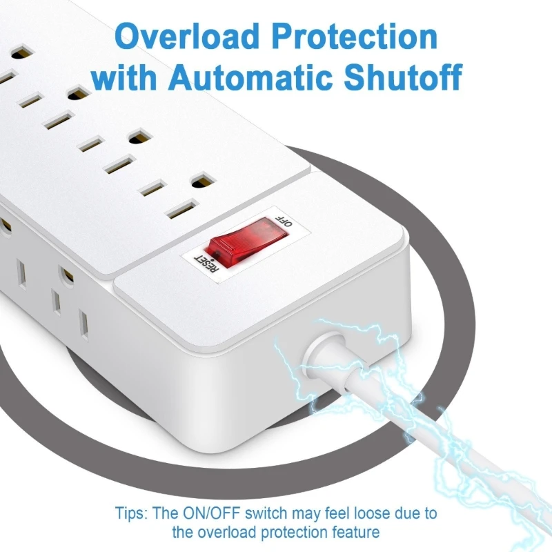 Удлинители с шнуром 180 см/5,9 фута, 12 разъемов, порт USB/Type C, низкопрофильные плоские вилки для домашнего и офисного использования, источник питания