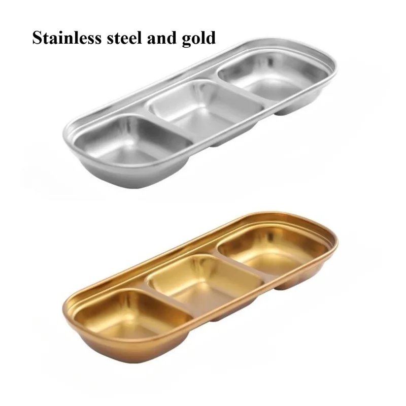 2pc 304 Stainless Steel Korean-style Dinner Plate, Gold Dipping Plate Sauce Plate, Barbecue Tableware Multi-functional Tableware