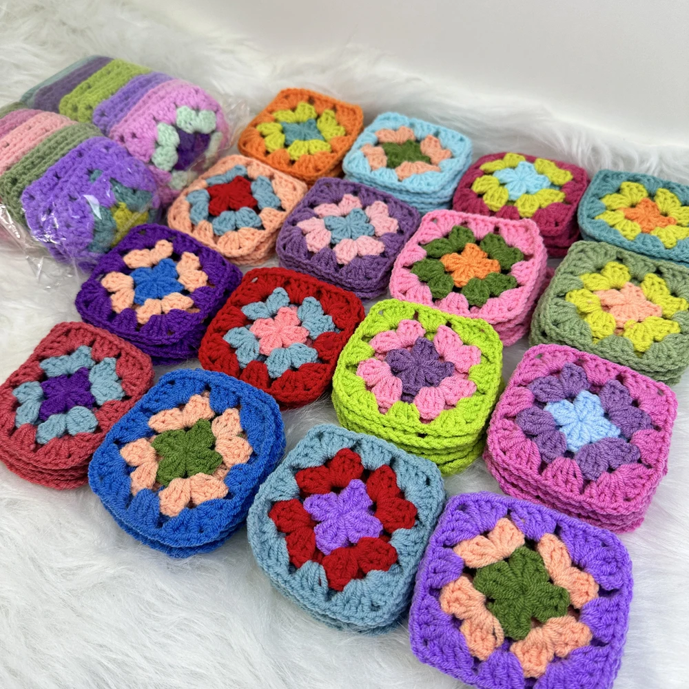 Customized DIY Handmade Crochet Multicolor Coasters Square Table Mats Creativity Clothes for Children 9cm 50pcs/lot