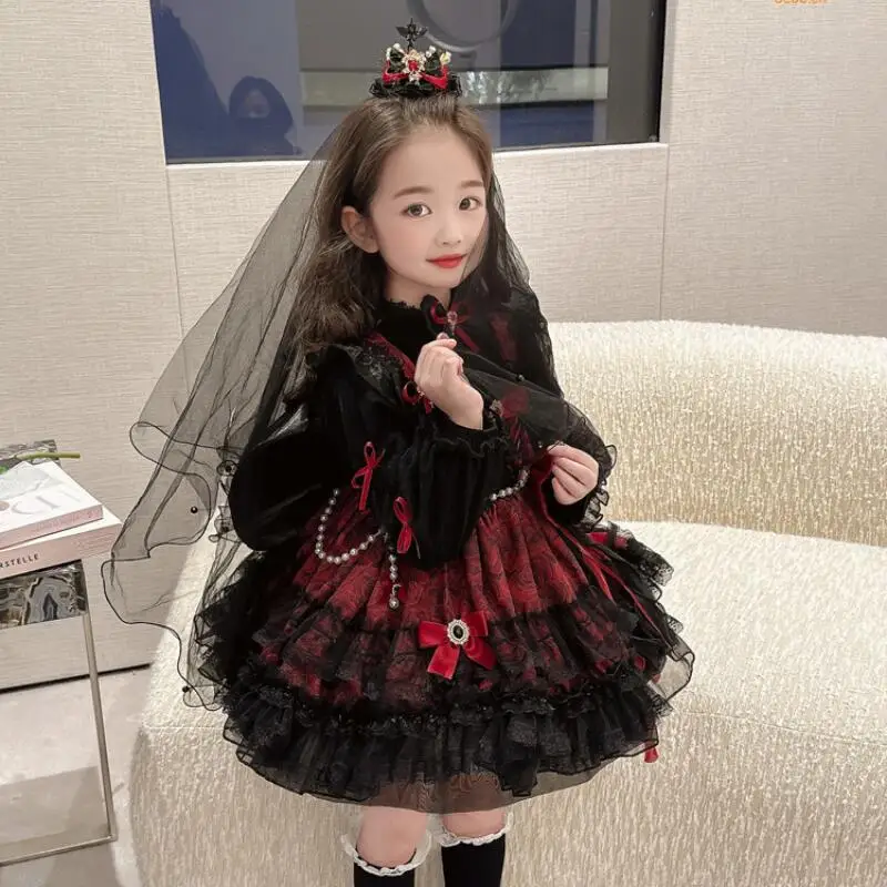 

Платье принцессы Лолиты для девочек на Хэллоуин с рисунком розы, осеннее новое платье для косплея для маленьких девочек, кавайное аниме, милое модное мягкое платье на день рождения