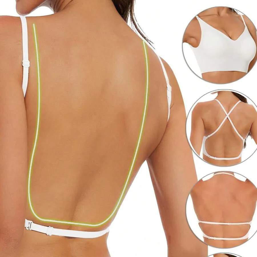 Women Low Back Multiway Bra Wireless Seamless Convertible Thin Straps Push Up Bra Removable Pads U Back Brassiere For Dress
