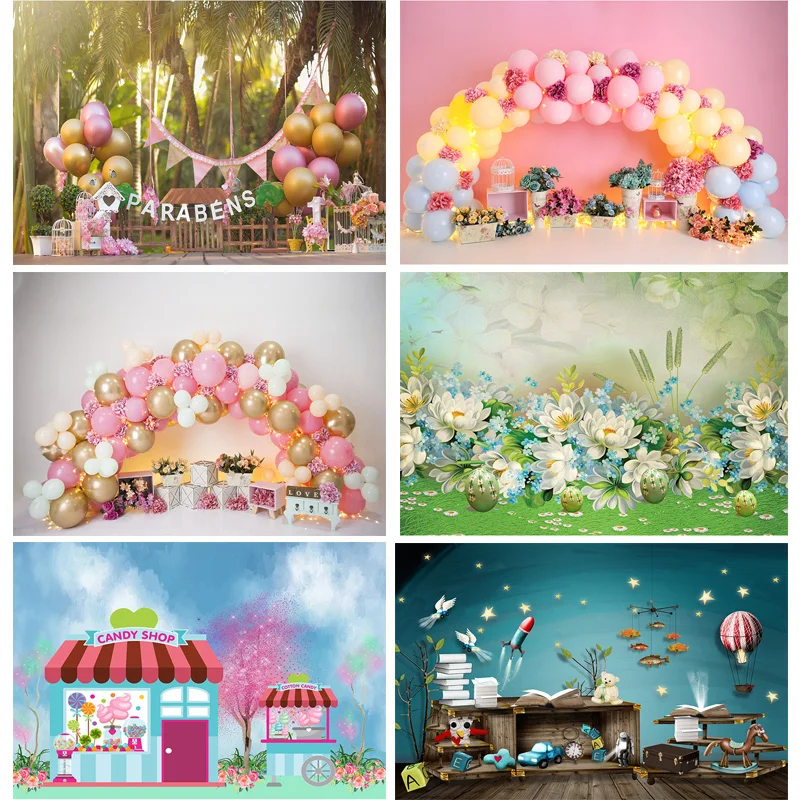 

Jungle Happy Birthday Photography Backdrops Newborn Air Balloon Party Decorations Portrait Photo Studio Background VG-06