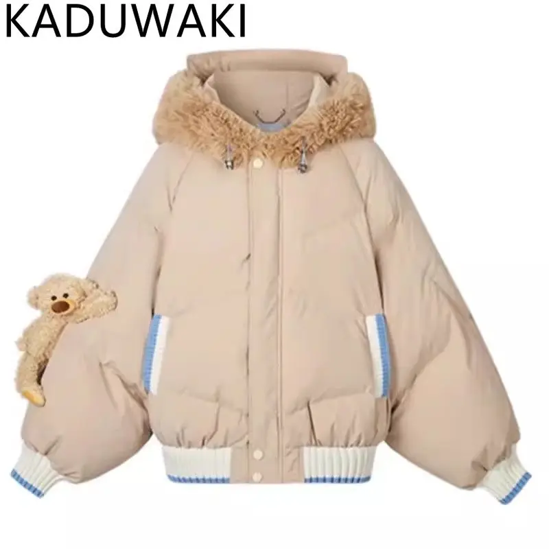 

Vintage Bear Ribbit Hooded Coats Women Loose Casual Warm Parkas Autumn Winter Fashion Harajuku Y2k Aesthetic Cotton Paded Jacket