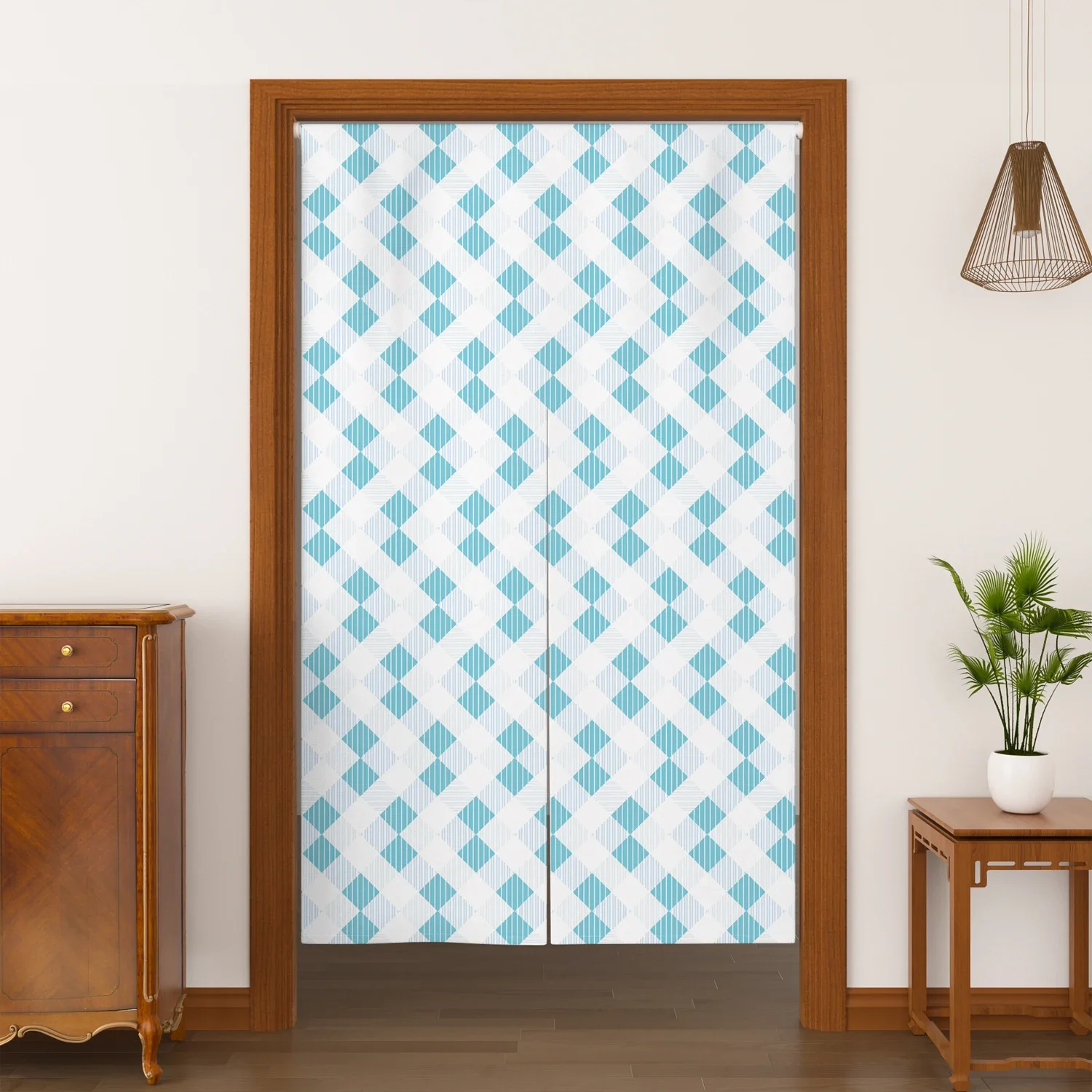 Geometric Pattern Noren Door Curtains Modern Abstract Wave Leaf Design Linen Doorway Curtain Kitchen Entrance Split Half Curtain