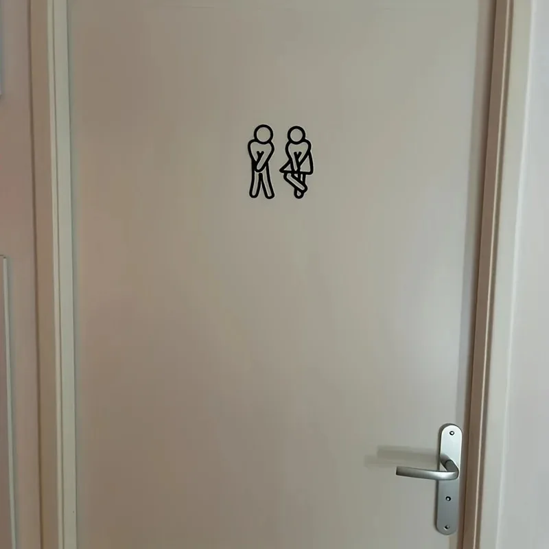 Creative Funny 2D Flat Bathroom Sign for Men Women Restroom Door Decor Wall Sticker for Restaurant Hotel Cafe Toilet Signage